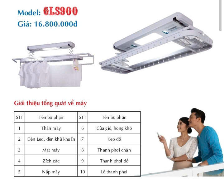 Cấu tạo giàn phơi điều khiển từ xa GL900