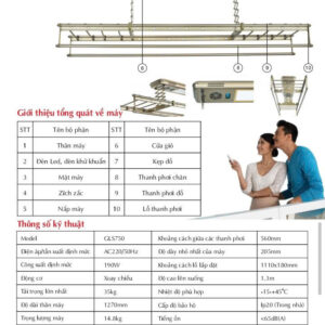 Giàn Phơi Điều Khiển Từ Xa GLP750 Rêu Cổ