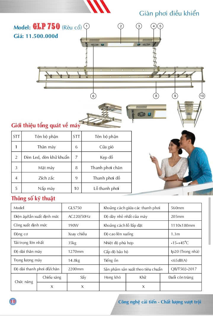 Giàn Phơi Điều Khiển Từ Xa GLP750 Rêu Cổ
