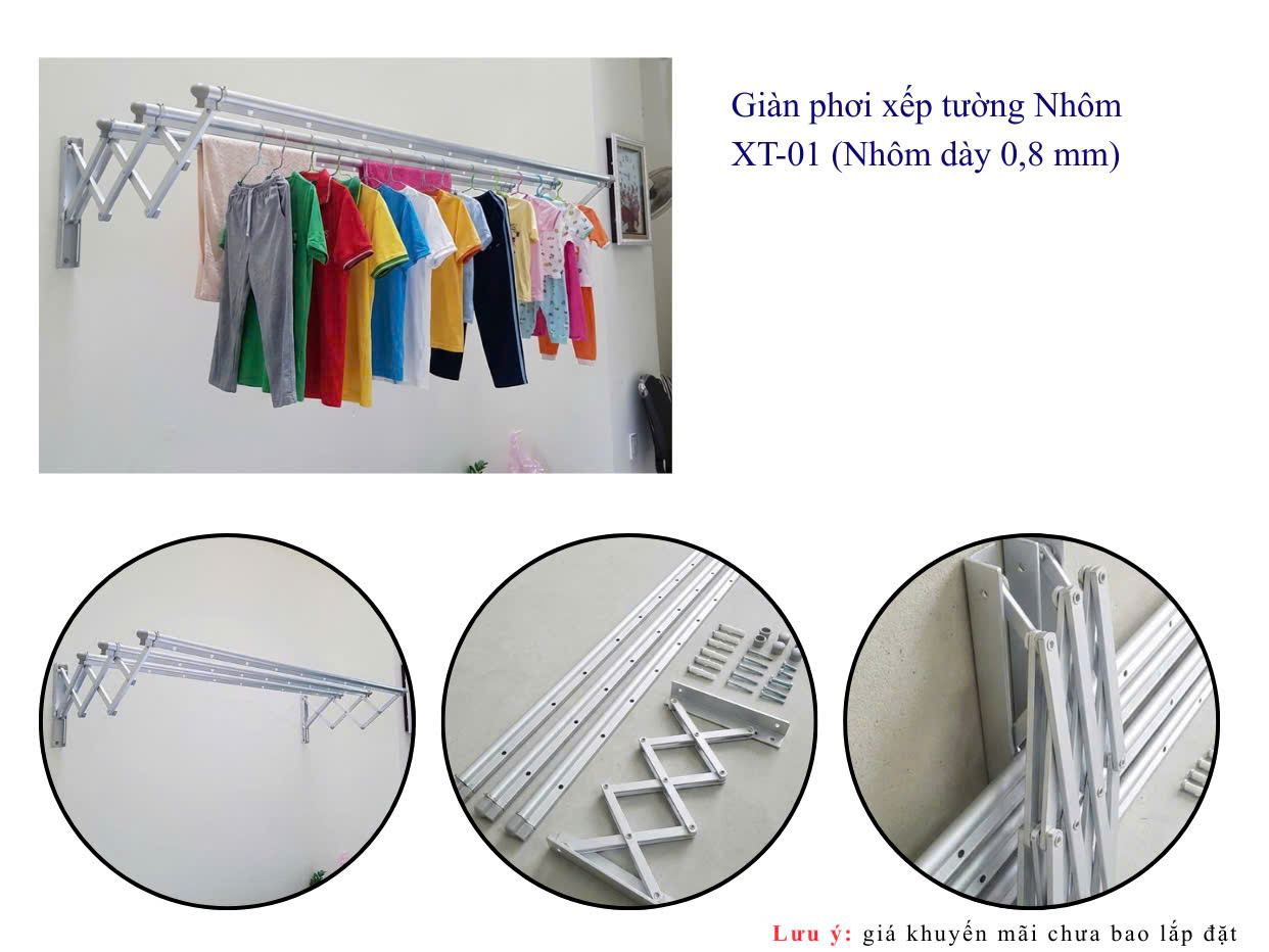 Giàn phơi xếp tường Nhôm XT-01
